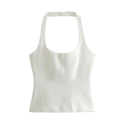 Sleeveless Blouses - Form-Fitting Halter Blouse Sleeveless Top for Outdoor Events