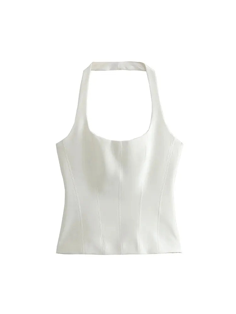 Sleeveless Blouses - Form-Fitting Halter Blouse Sleeveless Top for Outdoor Events