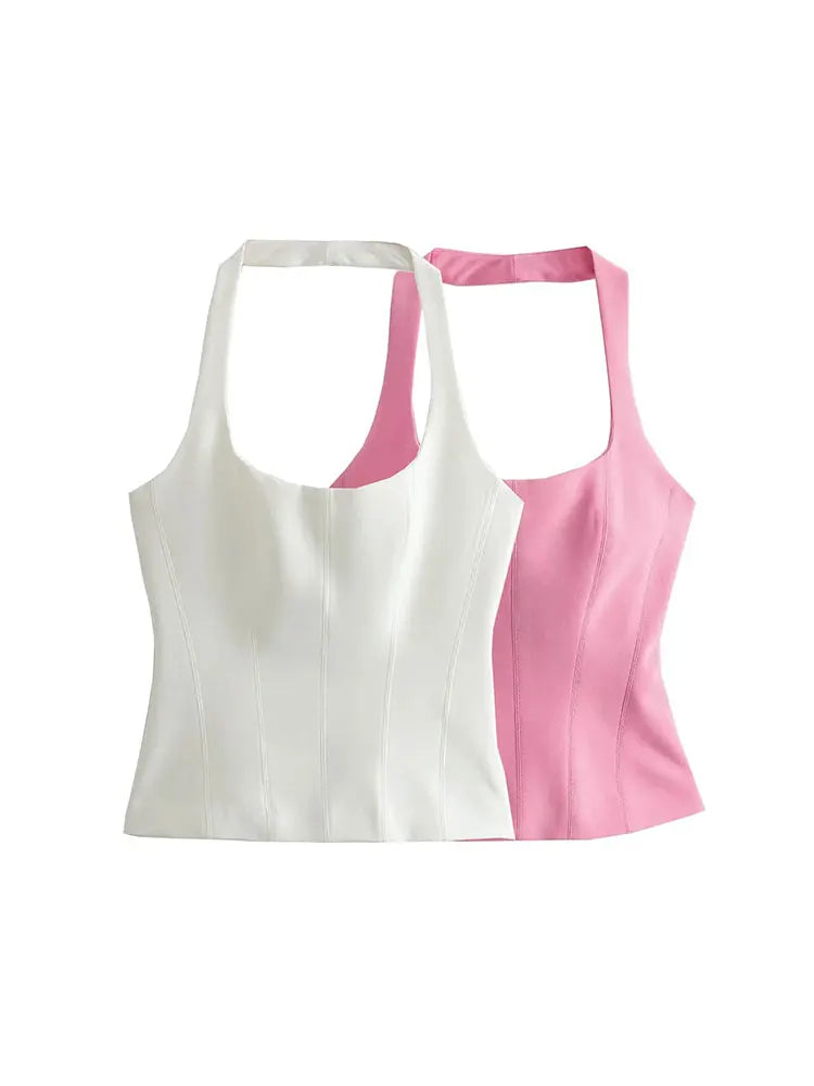 Sleeveless Blouses - Form-Fitting Halter Blouse Sleeveless Top for Outdoor Events