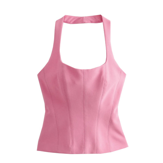 Sleeveless Blouses - Form-Fitting Halter Blouse Sleeveless Top for Outdoor Events