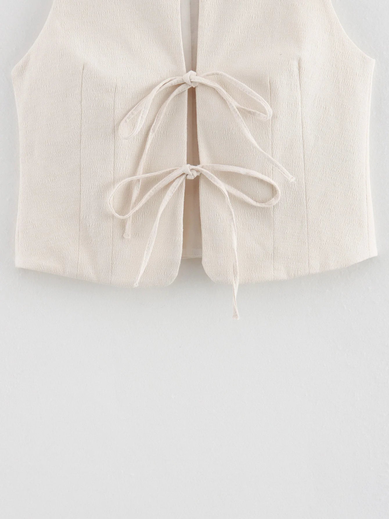 Sleeveless Blouses - Textured Tie-Up Summer Top Ribbon Front Blouse