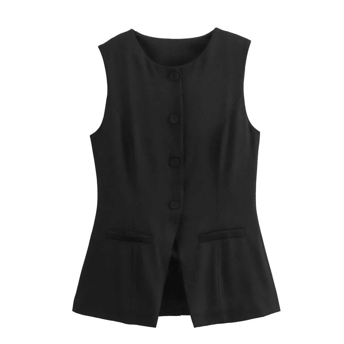 Sleeveless Blouses - Workwear Sleeveless Blouse Office-Ready Buttoned Top Vest