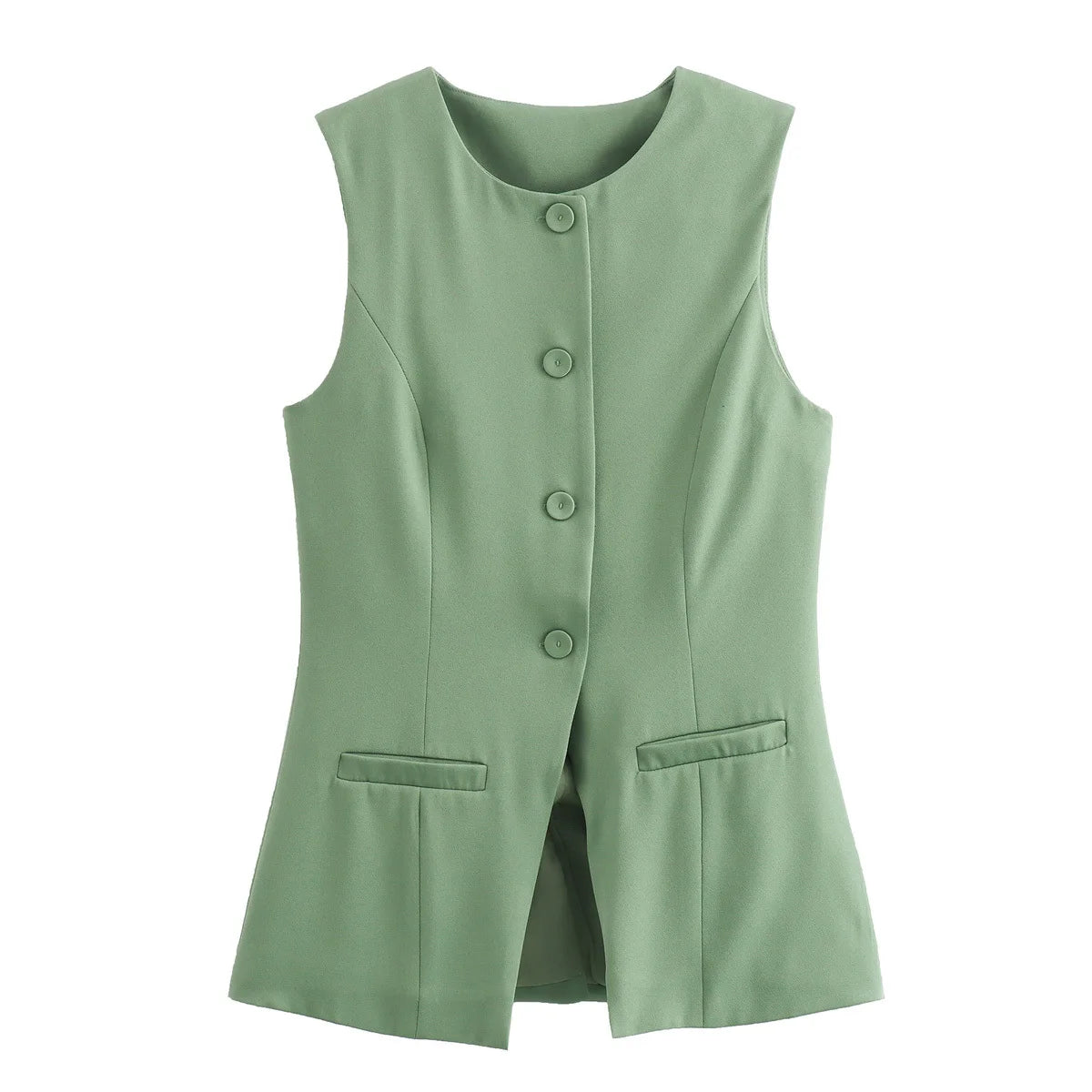 Sleeveless Blouses - Workwear Sleeveless Blouse Office-Ready Buttoned Top Vest