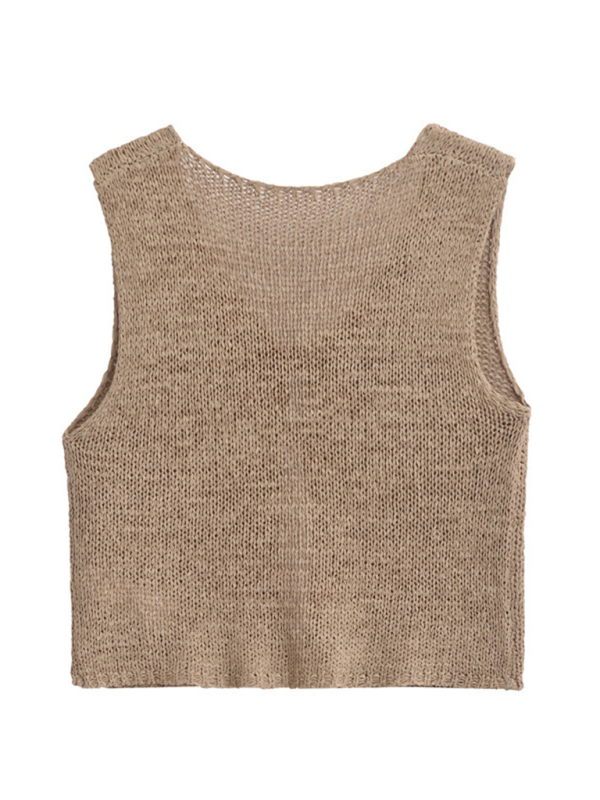 Sleeveless Top- Earthy Knit Top- - Pekosa Women Fashion