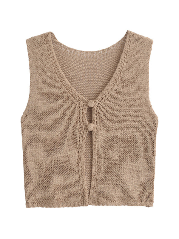 Sleeveless Top- Earthy Knit Top- Khaki- Pekosa Women Fashion