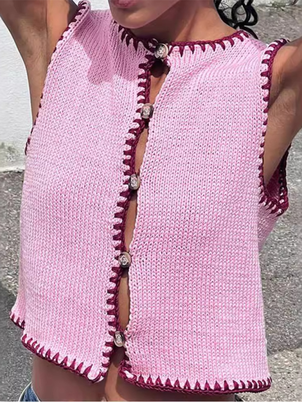 Sleeveless Tops- Pretty Pink Casual Knit Top- - Pekosa Women Fashion