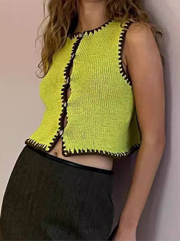 Sleeveless Tops- Pretty Pink Casual Knit Top- Yellow- Pekosa Women Fashion