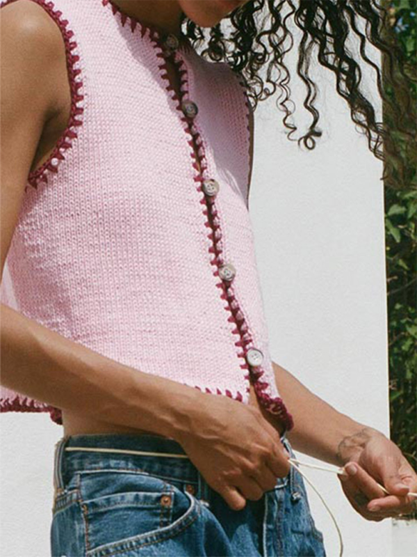 Sleeveless Tops- Pretty Pink Casual Knit Top- - Pekosa Women Fashion