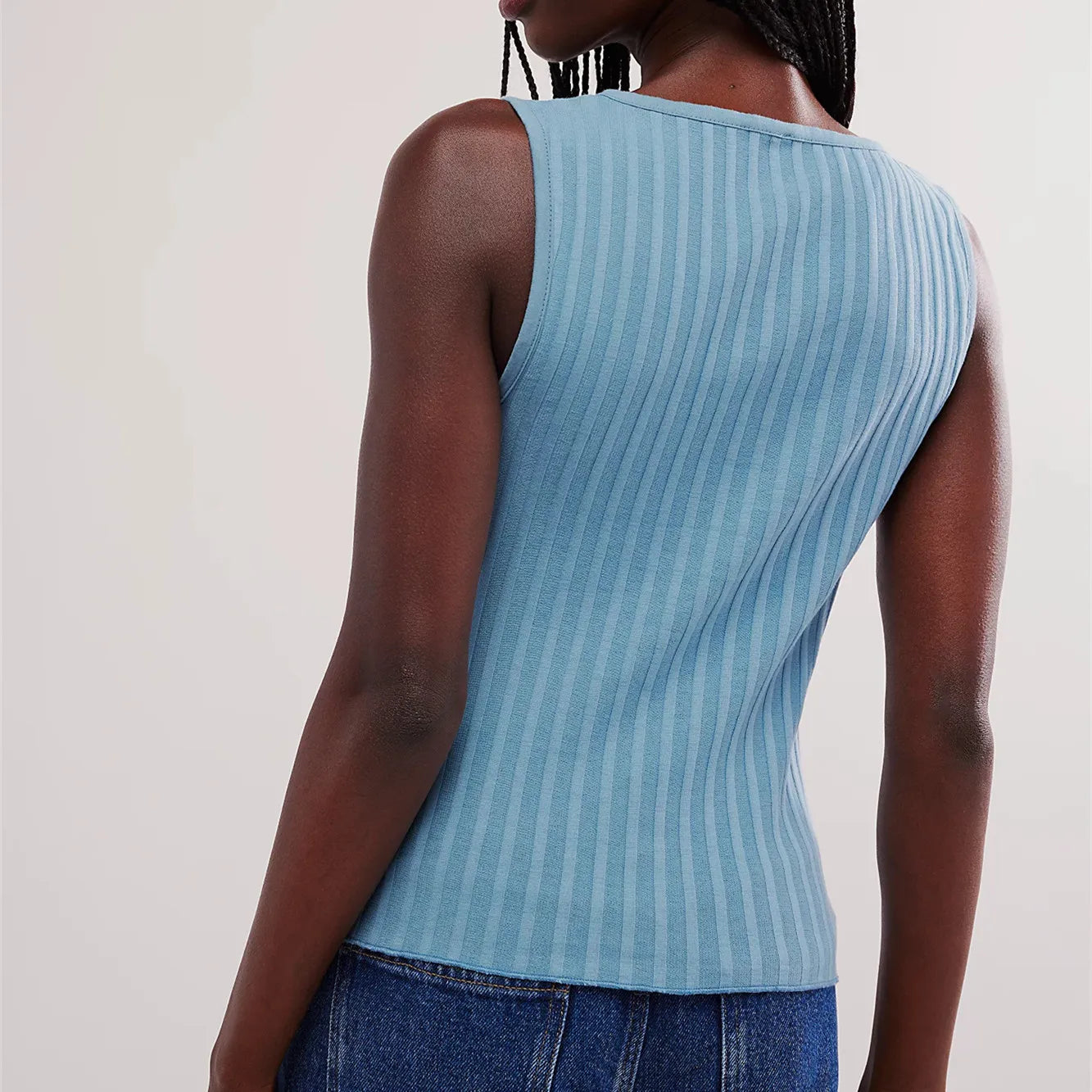 Sleeveless Tops - Ribbed Buttoned Sleeveless Top for Casual Events