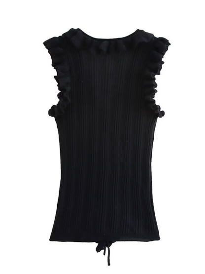 Sleeveless Tops- Ruffle V-Neck Sleeveless Top- - Pekosa Women Fashion