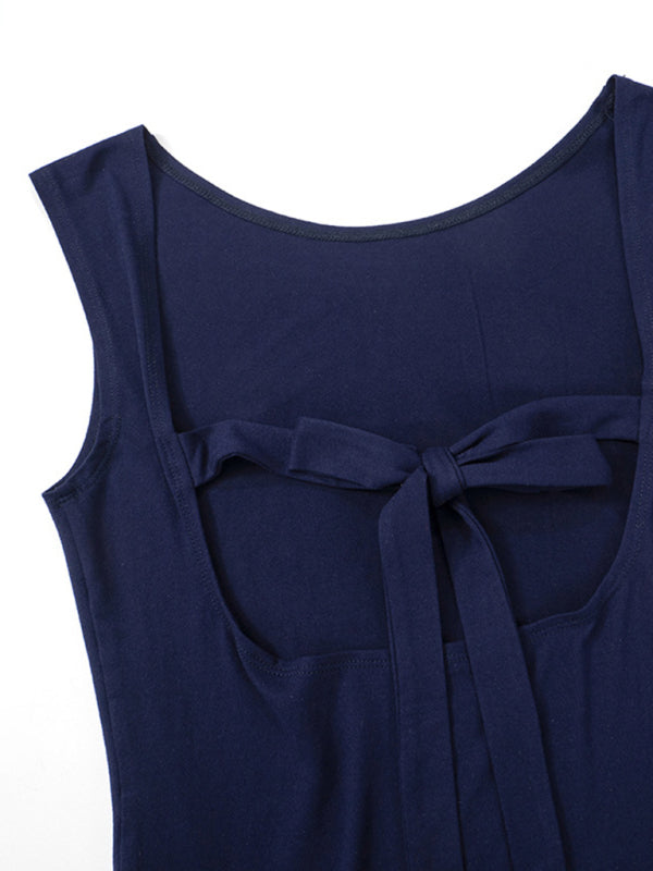 Sleeveless Tops- Tie-Up Back Tank - Women's Slim Fit Solid Sleeveless Top- - Chuzko Women Clothing