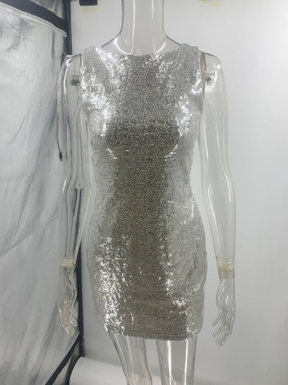 Sparkle Dresses - Sparkle Mini Sequin Party Dress with Bow-Knot Back