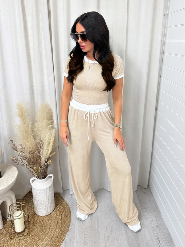 Sporty Ouftits- Women’s Sporty Crop Tee & High-Waisted Flared Pants- - Pekosa Women Fashion