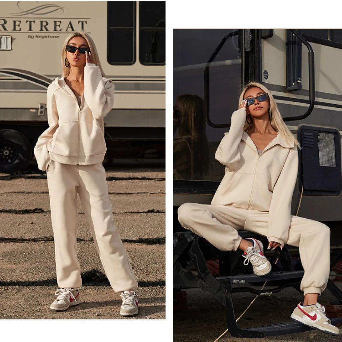 Sporty Outfits - 2-Piece Jogger Set Hooded Sweatshirt & Pants