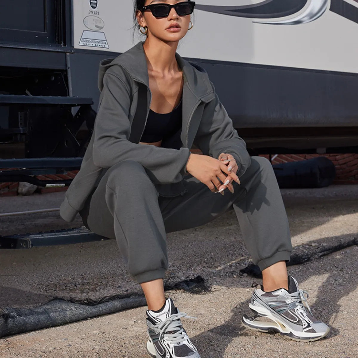 Sporty Outfits - 2-Piece Jogger Set Hooded Sweatshirt & Pants