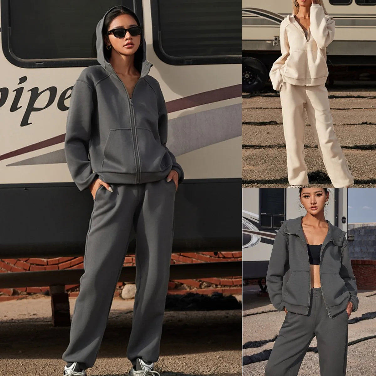 Sporty Outfits - 2-Piece Jogger Set Hooded Sweatshirt & Pants