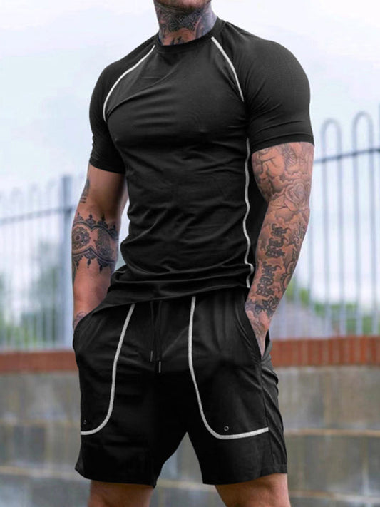 Sporty Outfits- Men’s Gym Workout Set - Sporty Shorts & T-Shirts for Active Living- Black- Pekosa Women Fashion