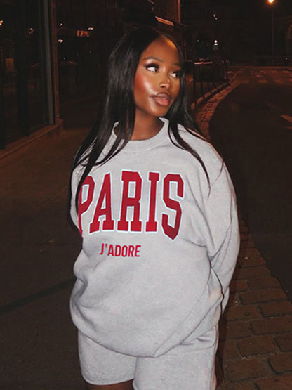 Sporty Outfits - Paris J'Adore Loungewear Set Shorts and Sweatshirts