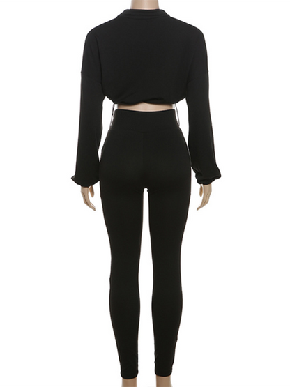 Sporty Outfits- Sporty Zip-Up Crop Cardigan & High-Waisted Leggings- - Pekosa Women Fashion