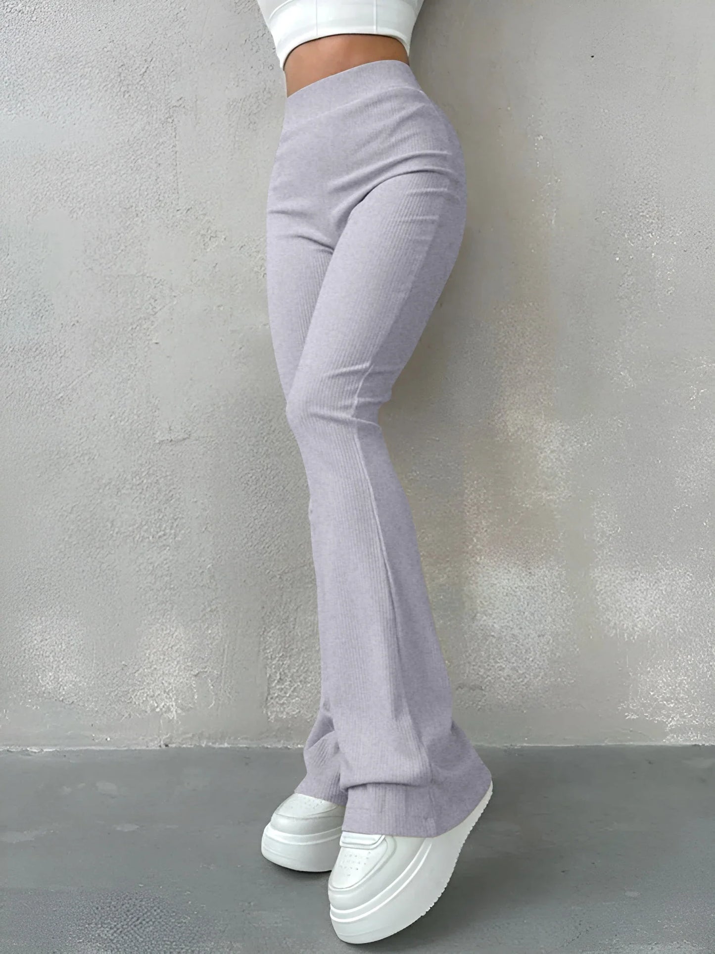 Sporty Pants- Women High-Waisted Flare Leggings for Casual to Dressy Looks- Gray- Pekosa Women Fashion