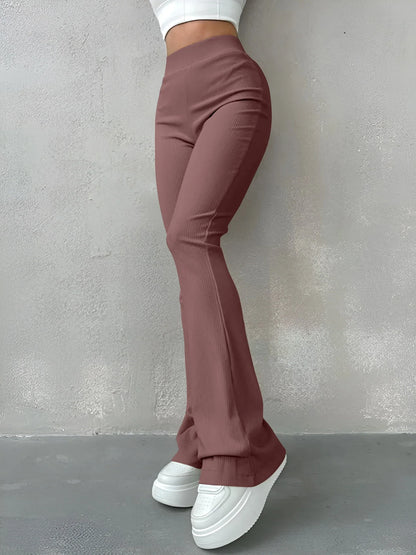 Sporty Pants- Women High-Waisted Flare Leggings for Casual to Dressy Looks- Brown- Pekosa Women Fashion