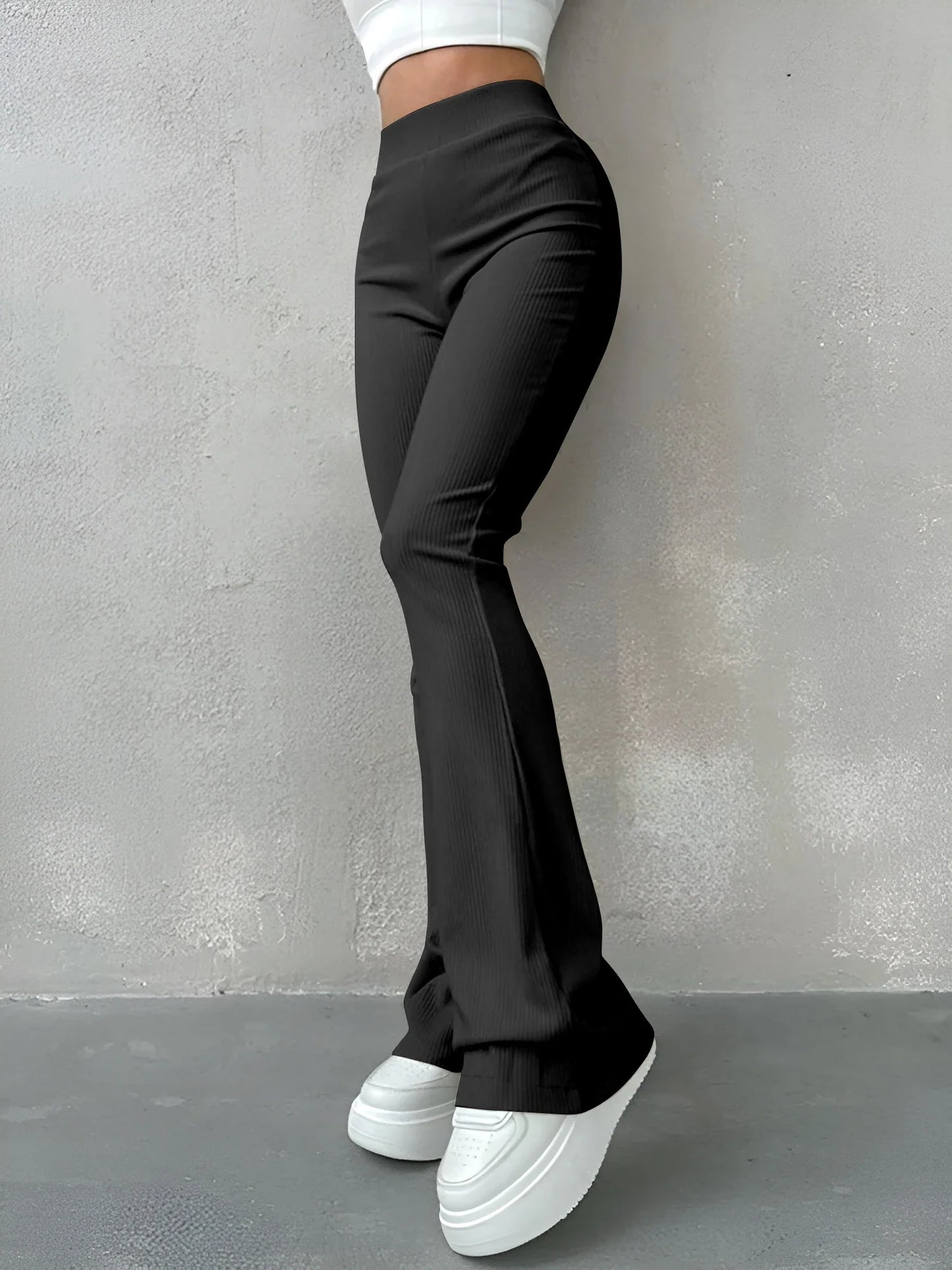 Sporty Pants- Women High-Waisted Flare Leggings for Casual to Dressy Looks- Black- Pekosa Women Fashion