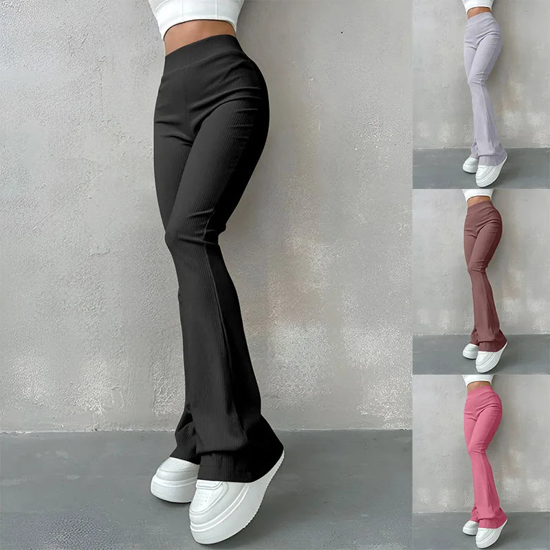 Sporty Pants- Women High-Waisted Flare Leggings for Casual to Dressy Looks- - Pekosa Women Fashion