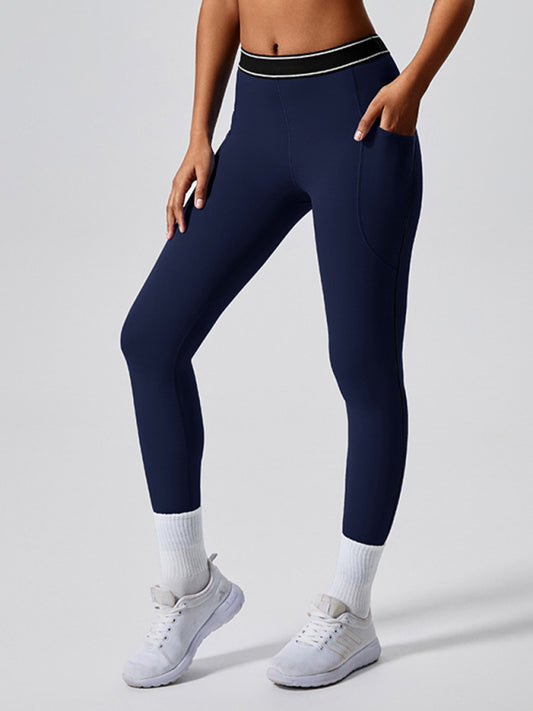 Sporty Pants - Women's Navy High-Elasticity Workout Leggings