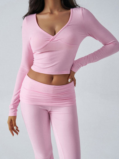 Sporty Sets - Yoga Two-Piece Set Gym Outfit Workout Gear with Flare Pants