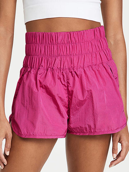 Sporty Shorts- Women's Smocked Waistband Workout Shorts- Rose- Pekosa Women Fashion