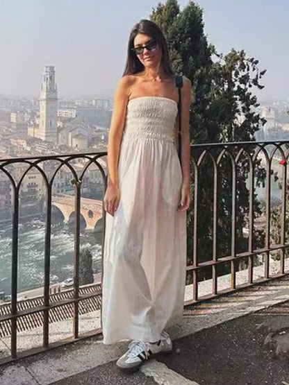 Robe trapèze bandeau à rayures et corsage smocké pour les vacances