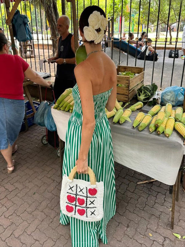 Robe trapèze bandeau à rayures et corsage smocké pour les vacances