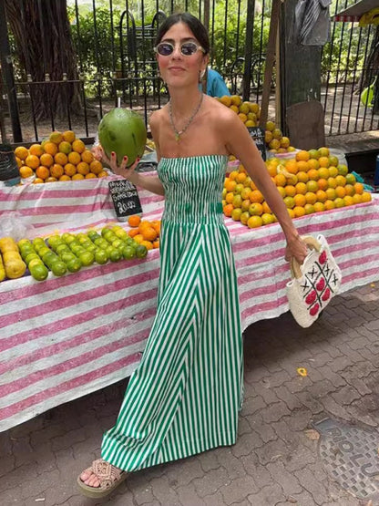 Bandeau-A-Linien-Kleid mit gesmoktem Oberteil und Streifen für den Urlaub