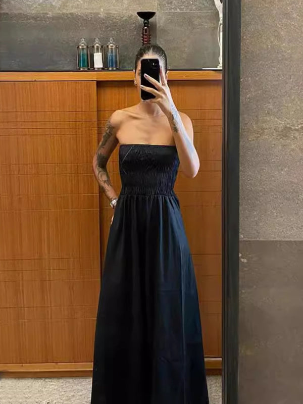 Robe trapèze bandeau à rayures et corsage smocké pour les vacances