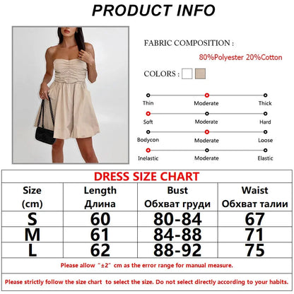 Strapless Dresses- Strapless Pleated Mini Dress with Smocked Back- - Chuzko Women Clothing