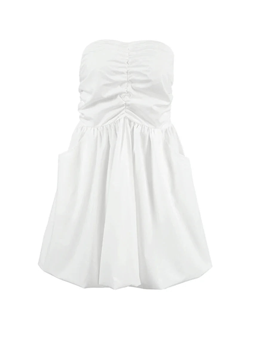 Strapless Dresses- Strapless Pleated Mini Dress with Smocked Back- - Chuzko Women Clothing