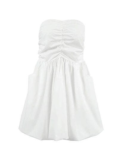 Strapless Dresses- Strapless Pleated Mini Dress with Smocked Back- - Chuzko Women Clothing