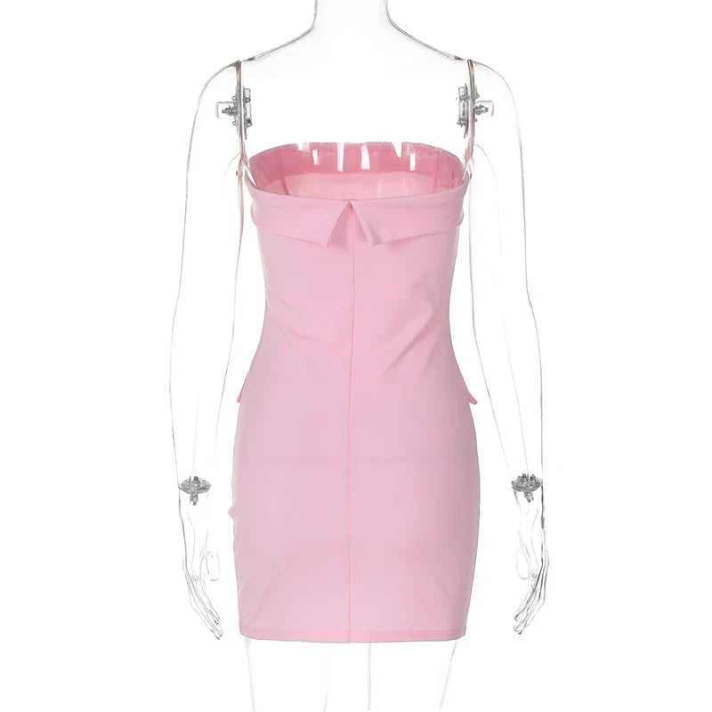 Strapless Dresses- Tailored Pink Strapless Mini Dress- - Chuzko Women Clothing