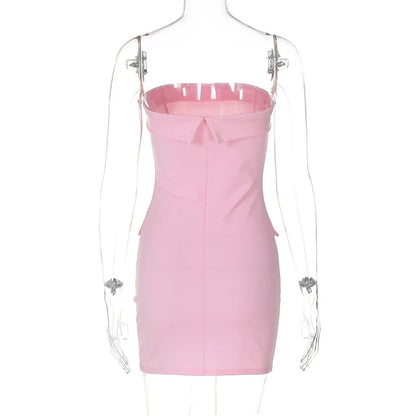 Strapless Dresses- Tailored Pink Strapless Mini Dress- - Chuzko Women Clothing