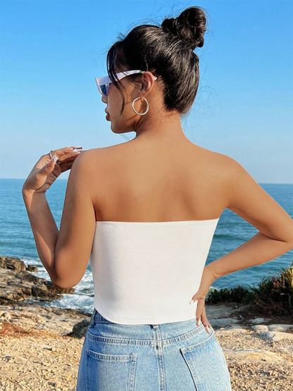 Trägerloses Bandeau-Top mit Blumenmuster