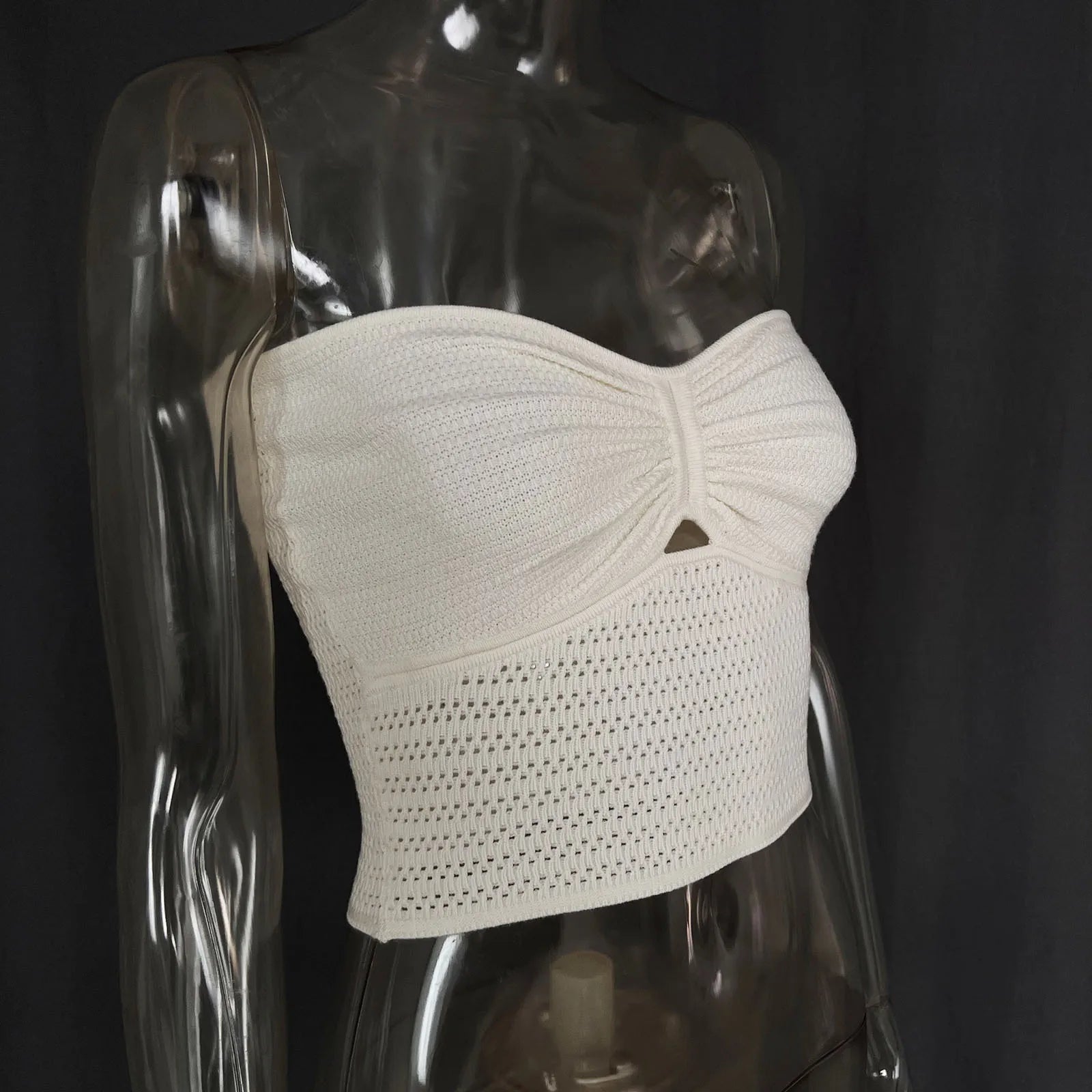 Strapless Tops- Women's Knitting Strapless Tube Knot-Bust Crop Top- - Chuzko Women Clothing