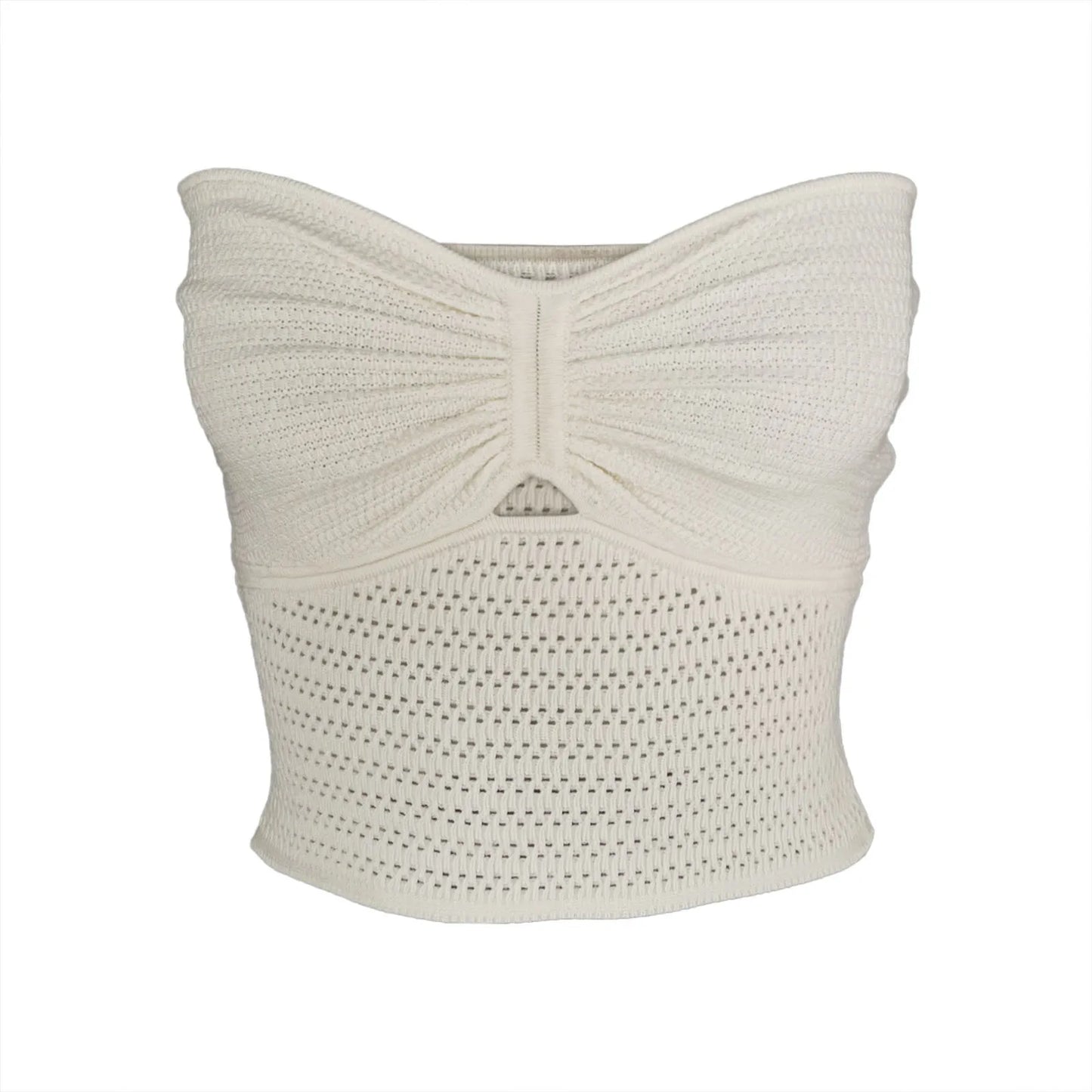 Strapless Tops- Women's Knitting Strapless Tube Knot-Bust Crop Top- - Chuzko Women Clothing