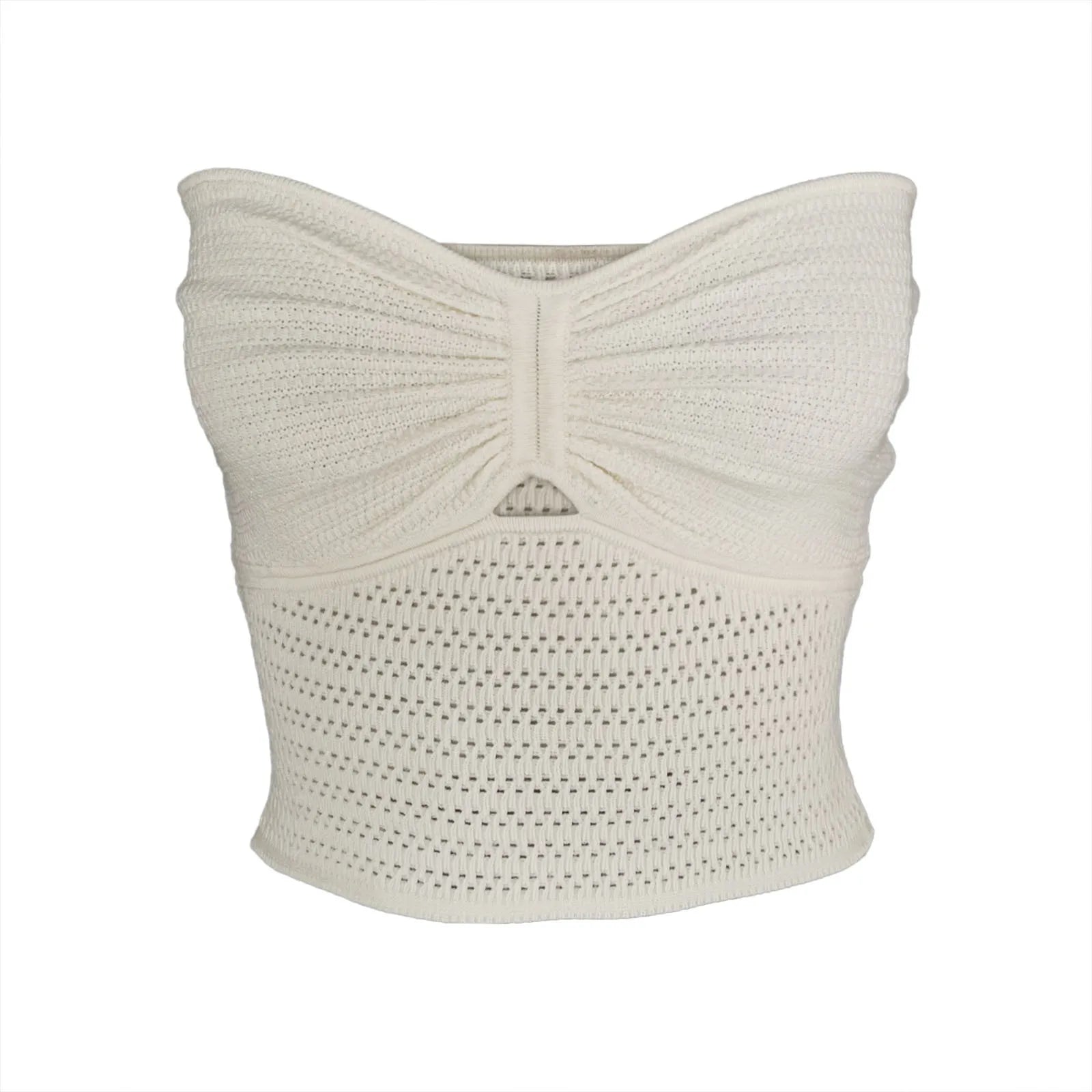 Strapless Tops- Women's Knitting Strapless Tube Knot-Bust Crop Top- - Chuzko Women Clothing