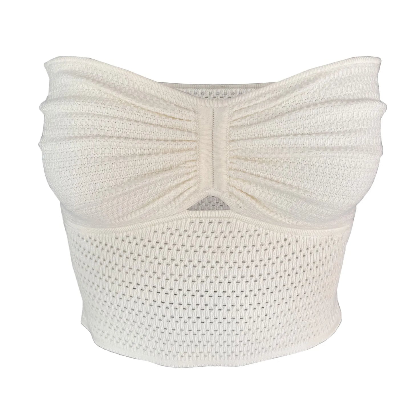 Strapless Tops- Women's Knitting Strapless Tube Knot-Bust Crop Top- - Chuzko Women Clothing