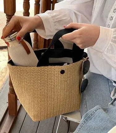 Straw Bags- Eco-Chic Straw Look Bag for Beach Days & Casual Wear- Black- Pekosa Women Fashion