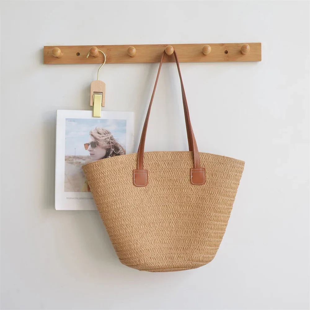 Straw Bags- Eco Straw Bag for Beach Days & Casual Outings- Khaki- Pekosa Women Fashion