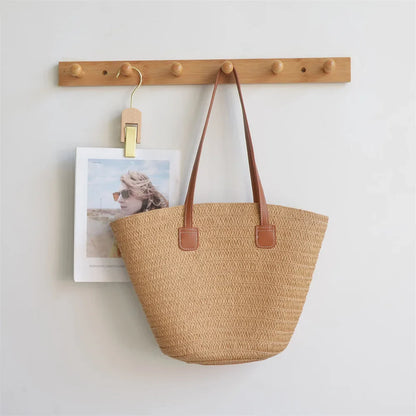 Straw Bags- Eco Straw Bag for Beach Days & Casual Outings- Khaki- Pekosa Women Fashion