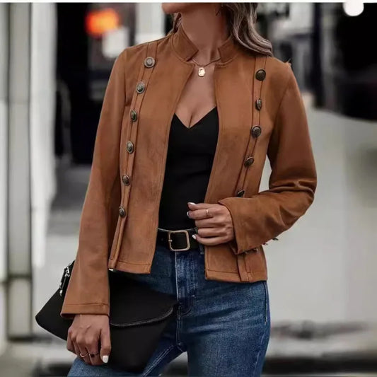 Suede Jackets - Vintage-Inspired Jacket Buttoned Suede Blazer Outerwear