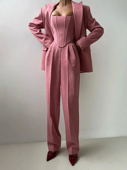 Suits - Structured Suit 3 Piece for Professional Women Blazer Top and Pants