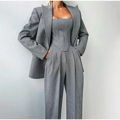 Suits - Structured Suit 3 Piece for Professional Women Blazer Top and Pants